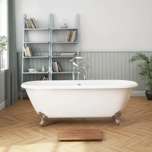 Landon 1680 x 765mm Double Ended Roll Top Cast Iron Bath with Chrome Feet