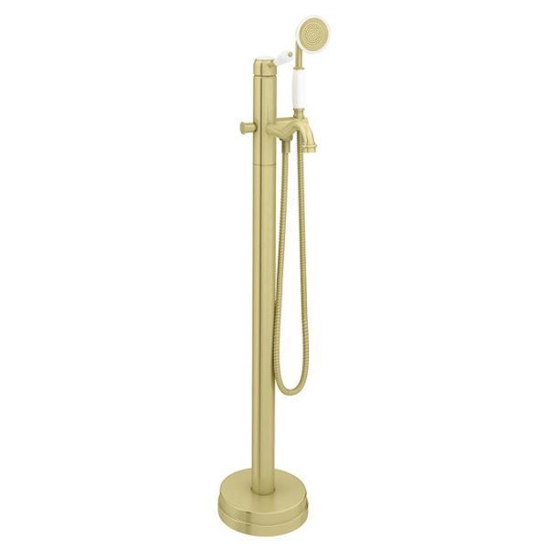 Lancaster Traditional Brushed Brass Single Lever Freestanding Bath Shower Mixer - Image 4