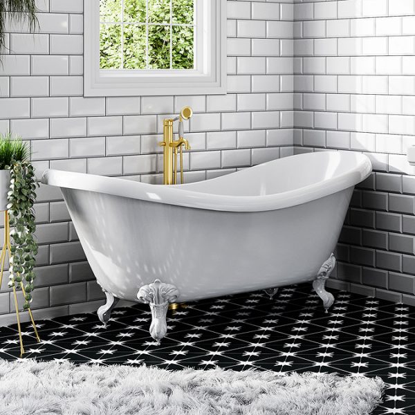 Lancaster Traditional Brushed Brass Single Lever Freestanding Bath Shower Mixer - Image 5