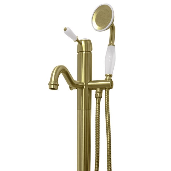 Lancaster Traditional Brushed Brass Single Lever Freestanding Bath Shower Mixer - Image 3