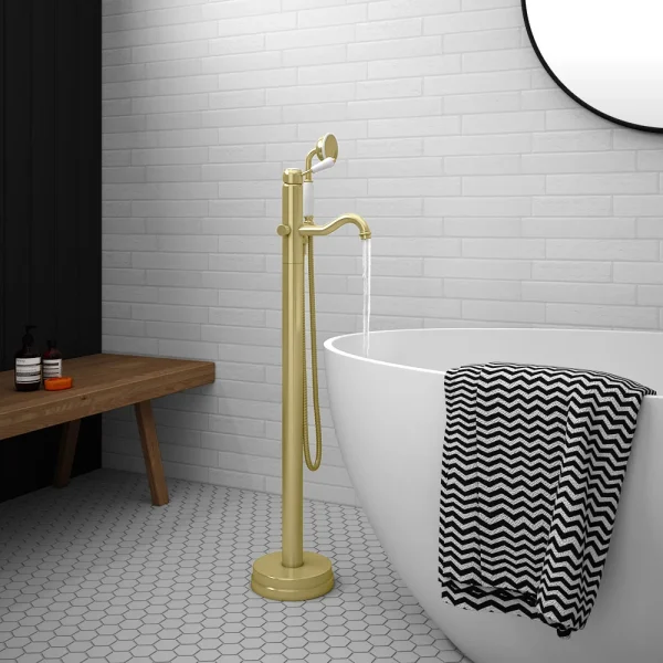 Lancaster Traditional Brushed Brass Single Lever Freestanding Bath Shower Mixer