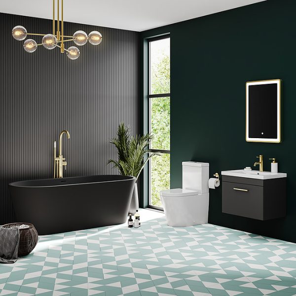Brooklyn Matt Black 1700 x 800mm Double Ended Freestanding Bath with Brushed Brass Waste - Image 3