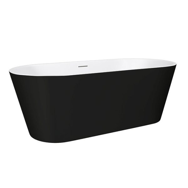 Brooklyn Matt Black Exterior 1700 x 800mm Double Ended Freestanding Bath with Brushed Brass Waste - Image 4