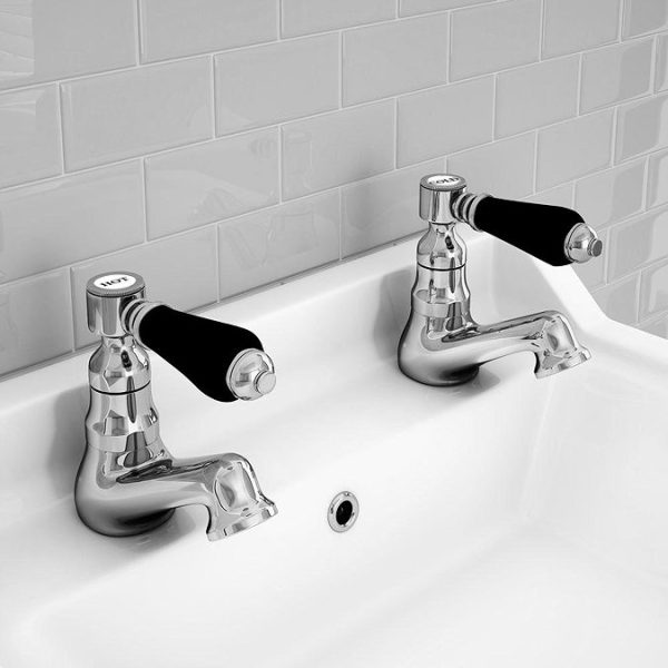 Lancaster Black Traditional Basin + Bath Tap Set - Image 2