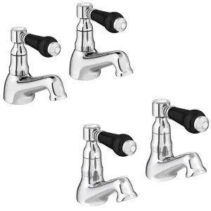 Lancaster Black Traditional Basin + Bath Tap Set