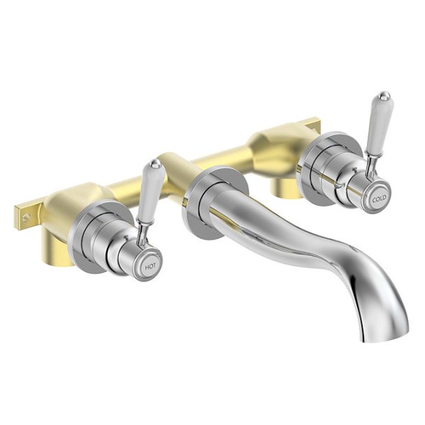 Lancaster Traditional Chrome Wall Mounted Lever Basin Mixer Tap - Image 2