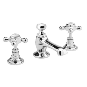 Old London   Chrome Edwardian 3 Tap Hole Basin Mixer with Pop up Waste