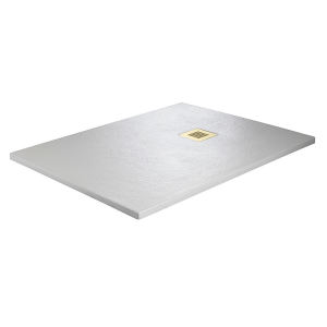 Imperia Light Grey Slate Effect Rectangular Shower Tray 1200 x 800mm with Brushed Brass Waste