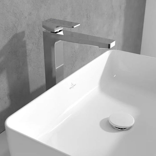 Villeroy and Boch Architectura Tall Chrome Square Single Lever Basin Mixer with Pop Up Waste - Image 2