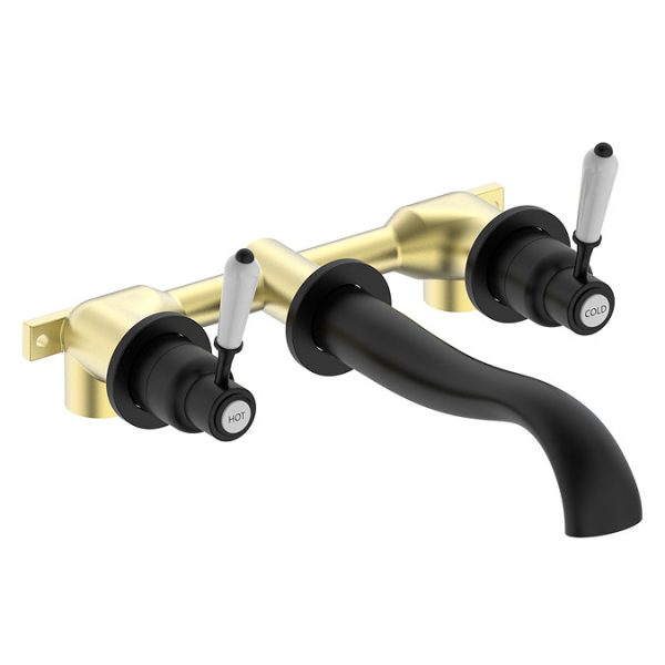 Lancaster Traditional Matt Black Wall Mounted Lever Basin Mixer Tap - Image 2