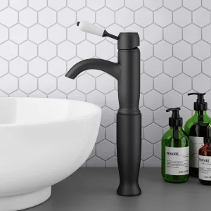 Lancaster Traditional Matt Black Tall Mono Basin Mixer Tap