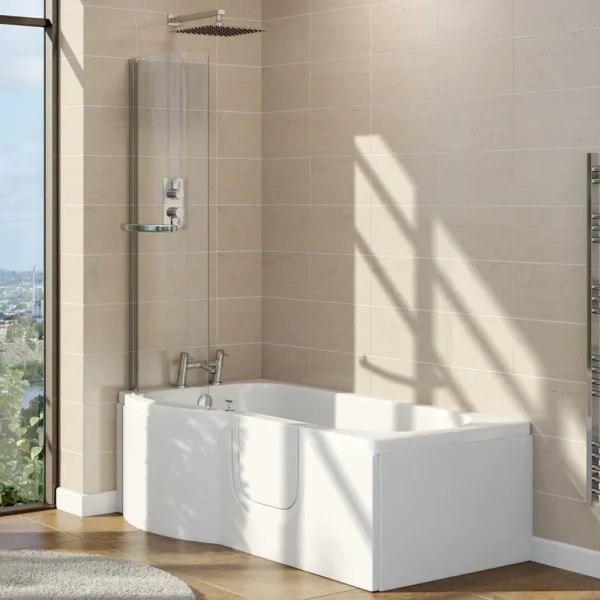 Milton Walk In 1675mm P Shaped Bath incl. Screen + Front Panel