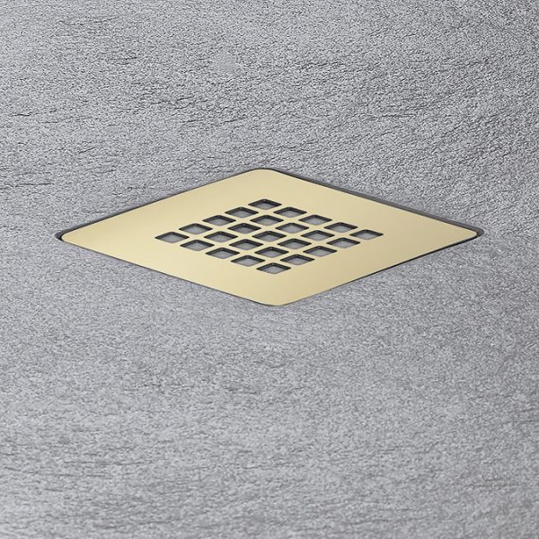 Imperia 800 x 800mm Graphite Slate Effect Square Shower Tray + Brushed Brass Waste - Image 4