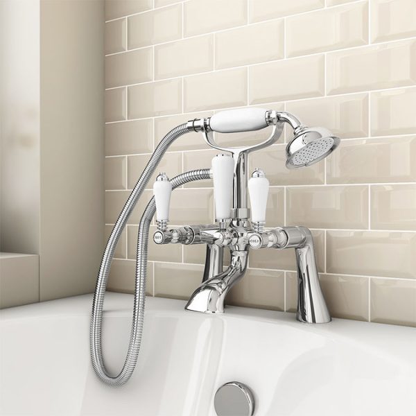 Lancaster Traditional Bath Shower Mixer with Slider Rail Kit   Chrome - Image 4