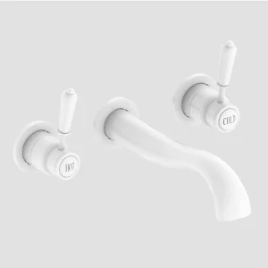 Lancaster Traditional Matt White Wall Mounted Lever Basin Mixer Tap