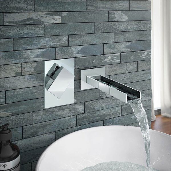 Milan Modern Wall Mounted Waterfall Basin/Bath Spout   Chrome - Image 2