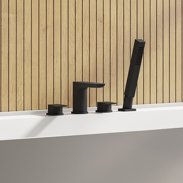 Mileto Matt Black Deck Mounted (4TH) Bath Shower Mixer Tap incl. Shower Kit - Image 3