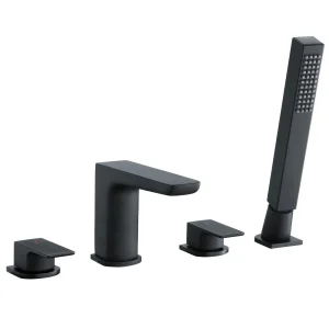 Mileto Matt Black Deck Mounted (4TH) Bath Shower Mixer Tap incl. Shower Kit