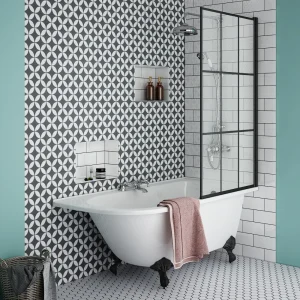 Appleby 1550 Roll Top Shower Bath with Matt Black Grid Screen + Leg Set