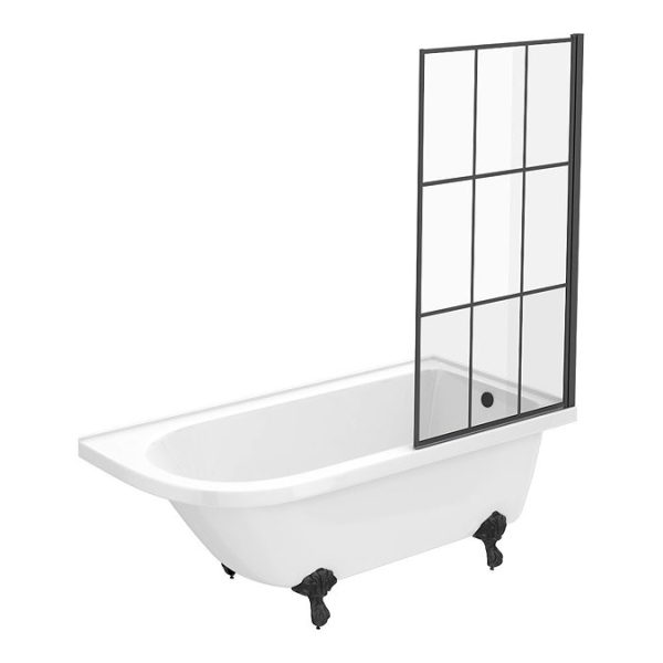 Appleby 1700 Roll Top Shower Bath with Matt Black Grid Screen + Leg Set - Image 5