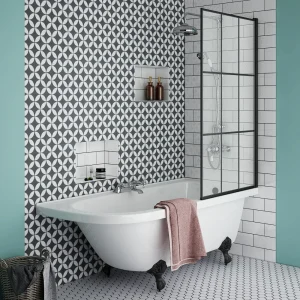 Appleby 1700 Roll Top Shower Bath with Matt Black Grid Screen + Leg Set
