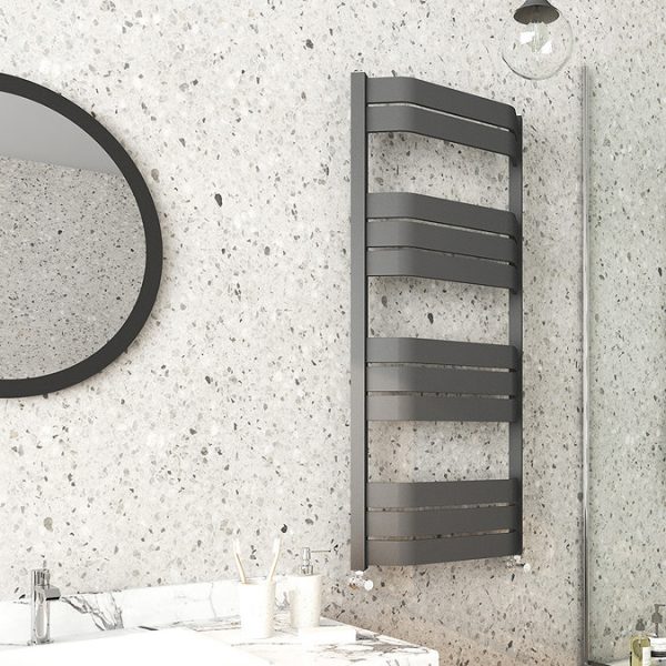 Milan Bow Fronted Anthracite 1200 x 550 Designer Flat Panel Heated Towel Rail - Image 3