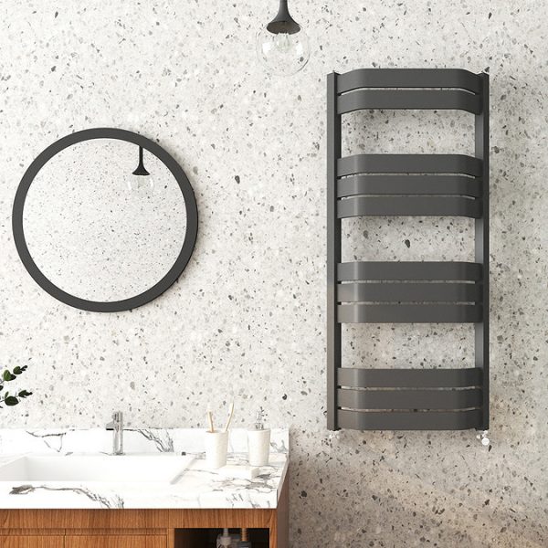 Milan Bow Fronted Anthracite 1200 x 550 Designer Flat Panel Heated Towel Rail - Image 4