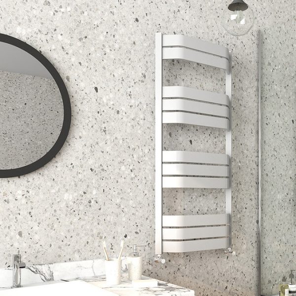 Milan Bow Fronted White 1200 x 550 Designer Flat Panel Heated Towel Rail - Image 3