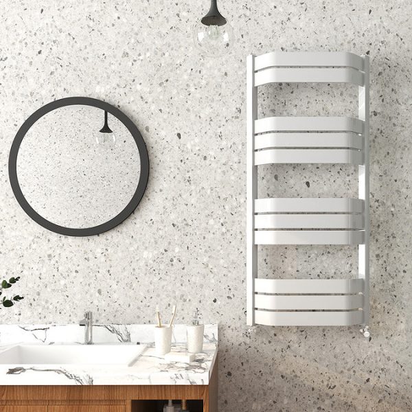 Milan Bow Fronted White 1200 x 550 Designer Flat Panel Heated Towel Rail - Image 4