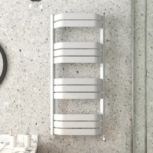 Milan Bow Fronted White 1200 x 550 Designer Flat Panel Heated Towel Rail