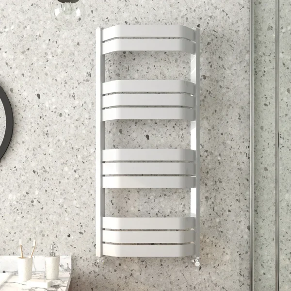 Milan Bow Fronted White 1200 x 550 Designer Flat Panel Heated Towel Rail