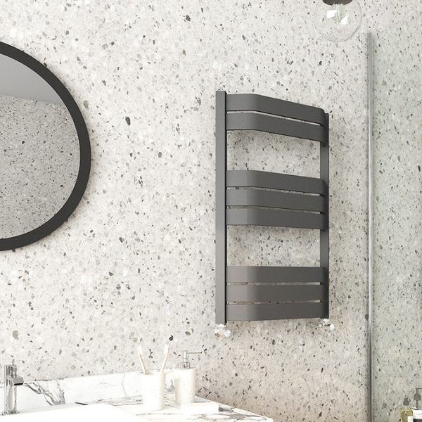 Milan Bow Fronted Anthracite 850 x 550 Designer Flat Panel Heated Towel Rail - Image 3