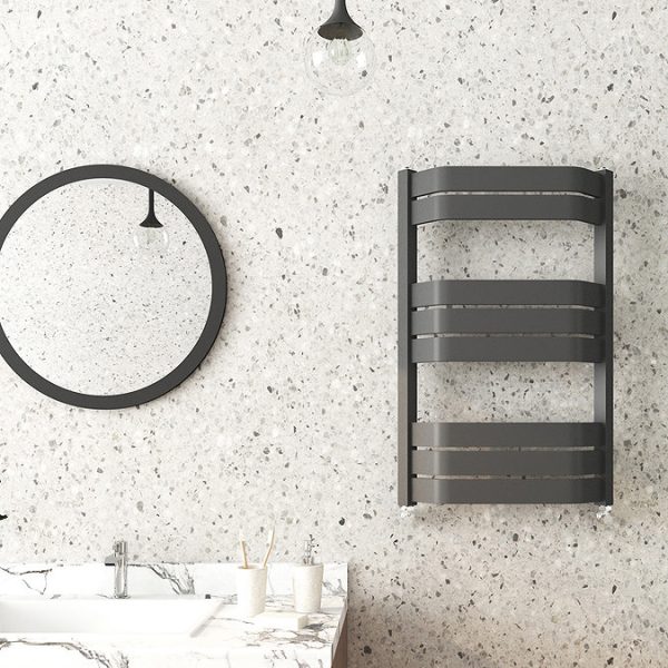 Milan Bow Fronted Anthracite 850 x 550 Designer Flat Panel Heated Towel Rail - Image 4