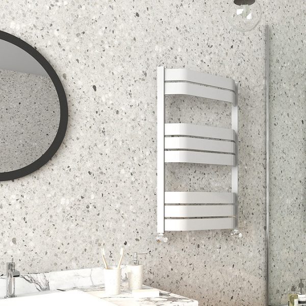 Milan Bow Fronted White 850 x 550 Designer Flat Panel Heated Towel Rail - Image 3
