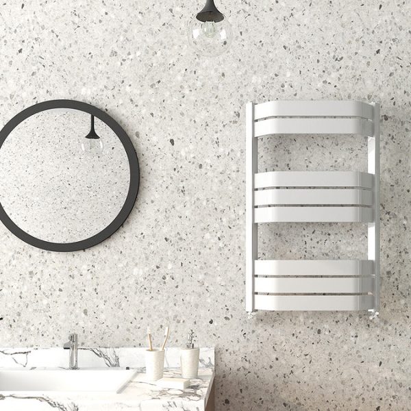Milan Bow Fronted White 850 x 550 Designer Flat Panel Heated Towel Rail - Image 4