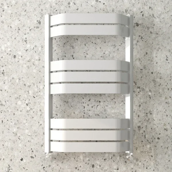 Milan Bow Fronted White 850 x 550 Designer Flat Panel Heated Towel Rail