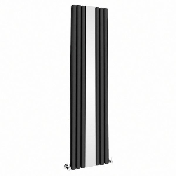 Metro Vertical Radiator with Mirror   Matt Black   Double Panel (H1800 x W500mm) - Image 4