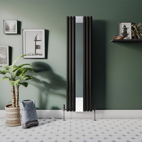 Metro Vertical Radiator with Mirror   Matt Black   Double Panel (H1800 x W500mm) - Image 2