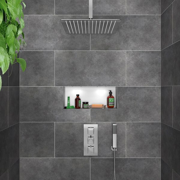 Milan Shower Package (incl. 400x400mm Square Rainfall Shower Head + Wall Mounted Handset) - Image 3
