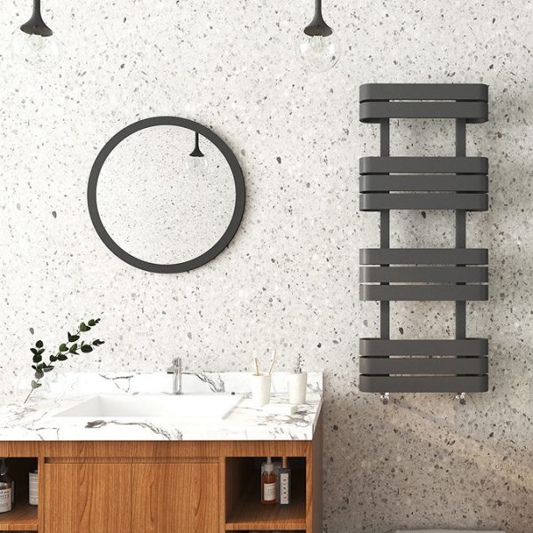 Milan Curved Anthracite 1200 x 500 Designer Flat Panel Heated Towel Rail   11 Sections - Image 4