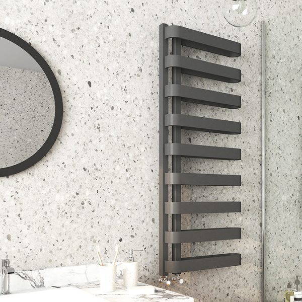 Milan Curved Anthracite 1300 x 500 Designer Flat Panel Heated Towel Rail   9 Sections - Image 3