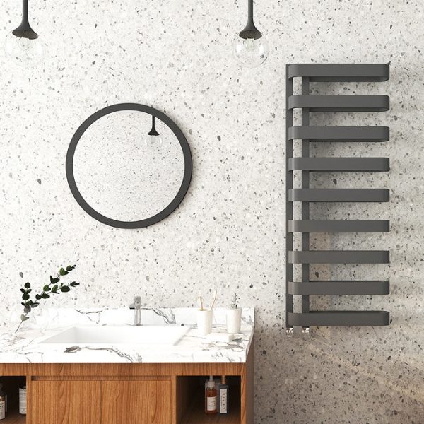 Milan Curved Anthracite 1300 x 500 Designer Flat Panel Heated Towel Rail   9 Sections - Image 4
