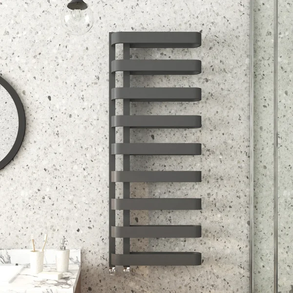 Milan Curved Anthracite 1300 x 500 Designer Flat Panel Heated Towel Rail   9 Sections