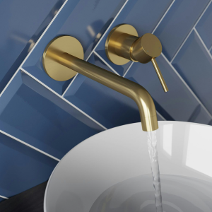 Mode Spencer Round Brushed Brass Wall Mounted Basin Mixer Tap