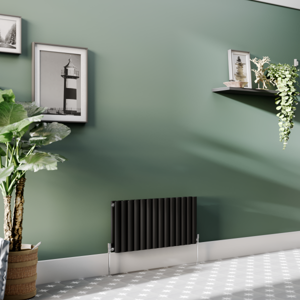 Metro Horizontal Radiator   Matt Black   Double Panel (400mm High) 826mm Wide