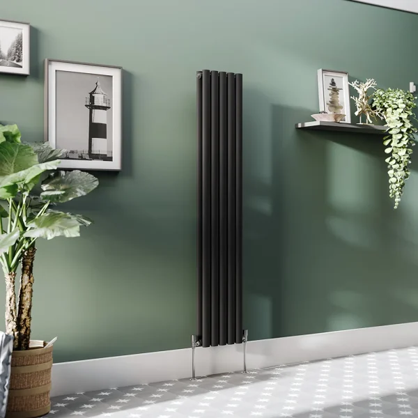 Metro Vertical Radiator   Matt Black   Double Panel (1600mm High) 295mm Wide