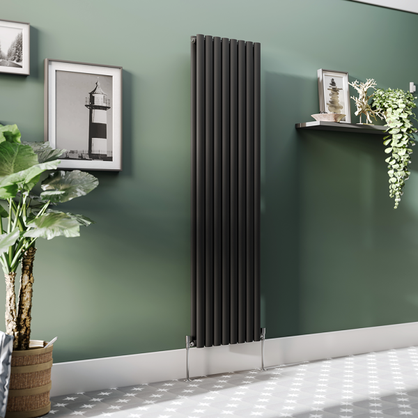 Metro Vertical Radiator   Matt Black   Double Panel (1800mm High) 472mm Wide