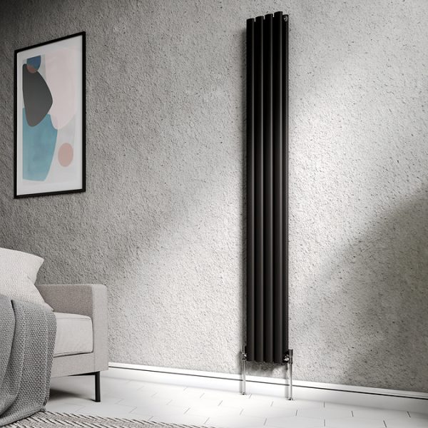 Metro Vertical Radiator   Matt Black   Double Panel (1800x236mm) - Image 2