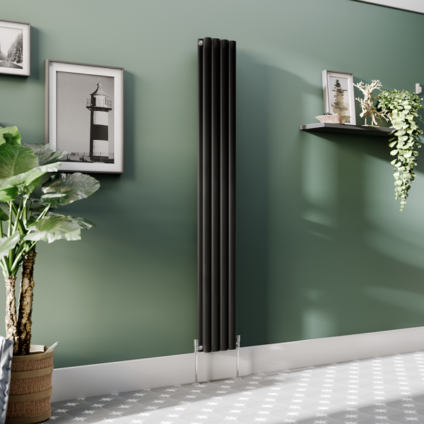 Metro Vertical Radiator   Matt Black   Double Panel (1800x236mm)