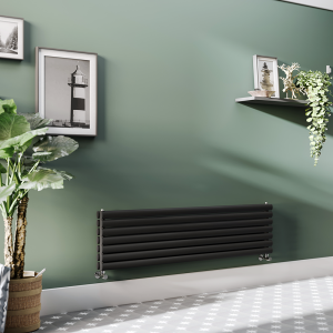 Metro Horizontal Radiator   Matt Black   Double Panel (1600mm Wide) 413mm High